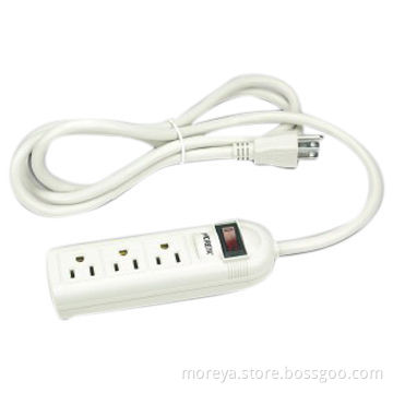 Power strip of American standard, with 3 socket outlets, extension cord, overload protection